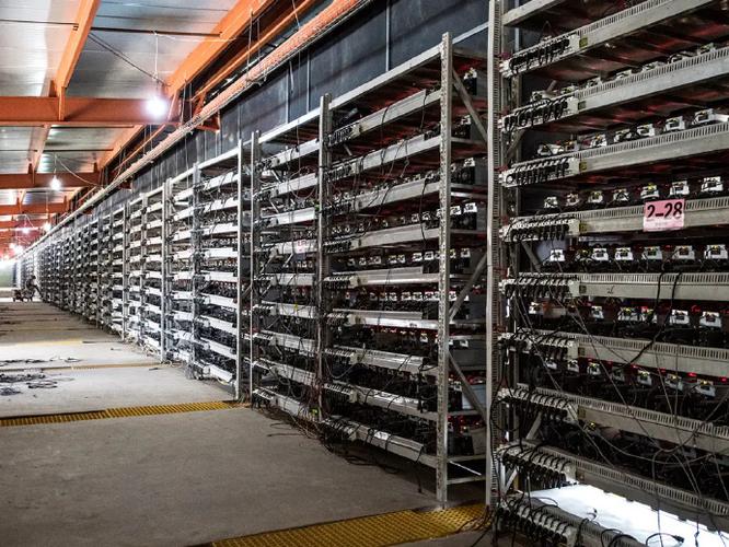 A vast mining farm with rows of mining rigs