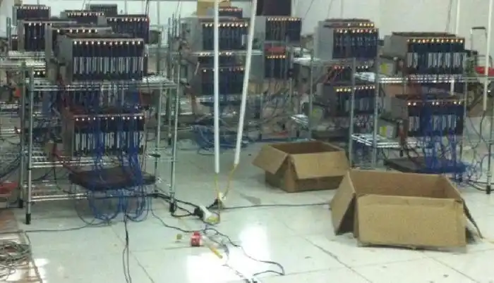 A crypto mining farm using advanced cooling technology to manage heat.