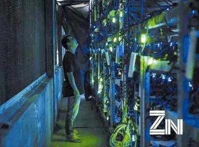 A busy mining farm with multiple machines and efficient power systems.