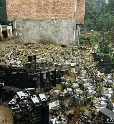 Large-scale Bitcoin mining farm with rows of ASIC miners and cooling systems